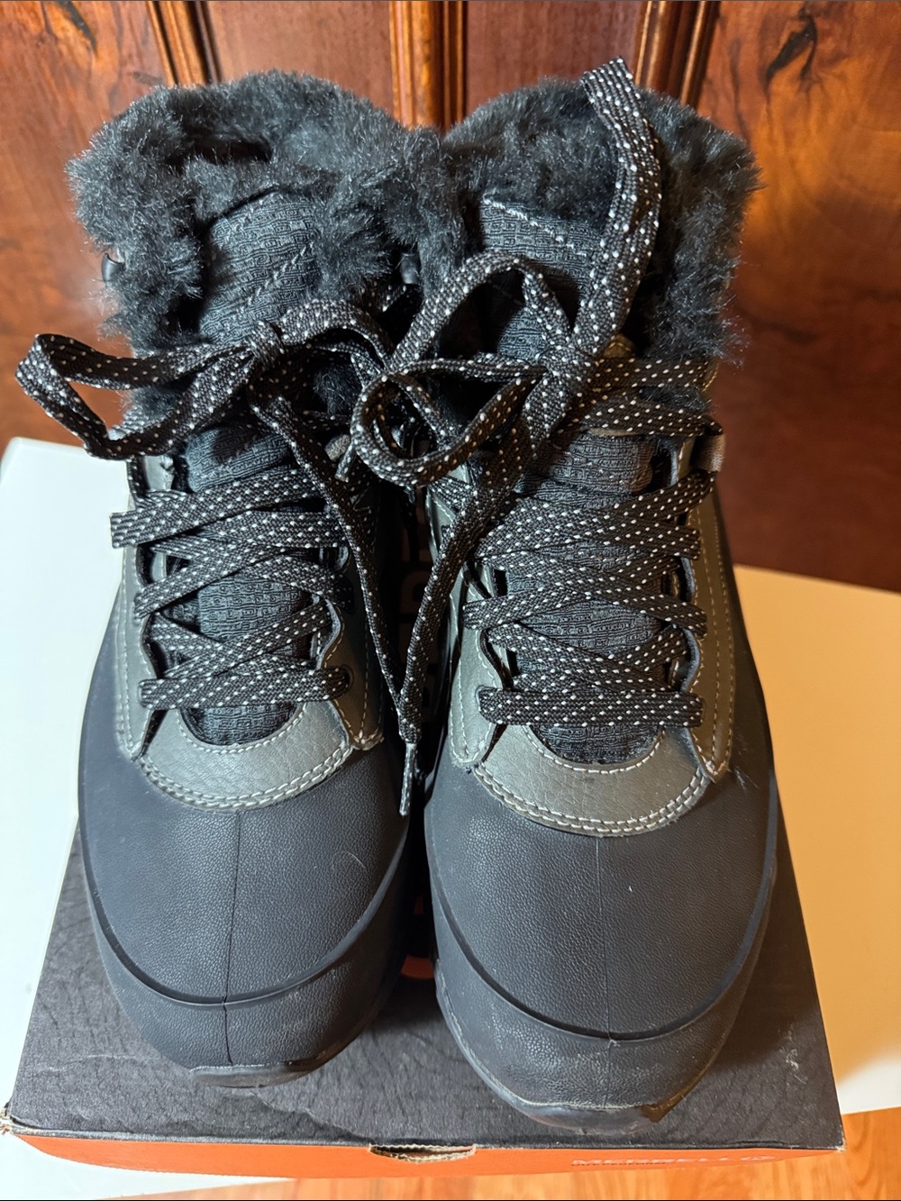 Merrell Black Faux-Fur Lace-Up Winter & Hiking Boots